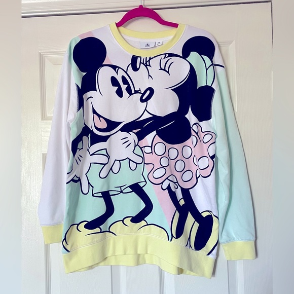 Disney Tops - Disney Mickey & Minnie Mouse Pastel Colorblock Pullover Crewneck Sweatshirt Top
